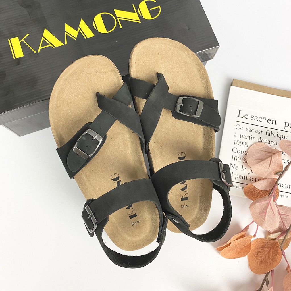 Sandal nữ xỏ ngón đế trấu cao cấp KAMONG BM001BL