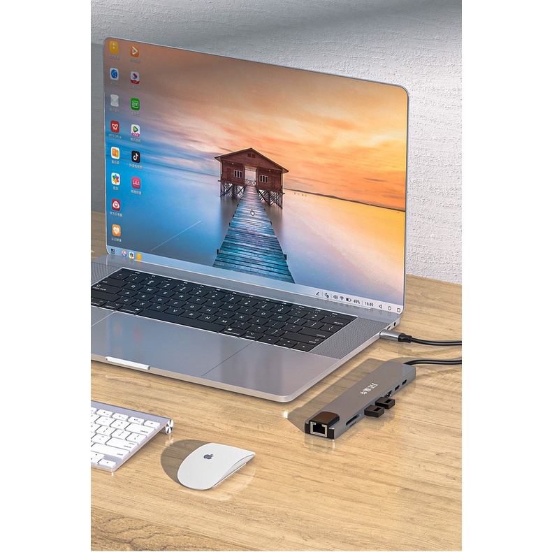 Hub USB Type-c 8in1 ra HDMI, mạng nội bộ LAN, USB, PD cho Macbook 2020, Dell XPS