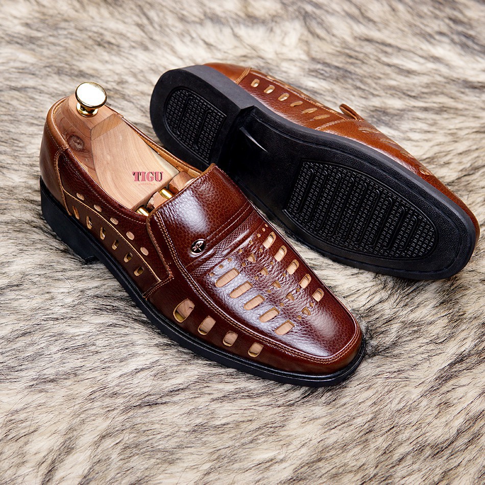 Giày hè nam DA BÒ THẬT thoáng mát - BH 1 NĂM