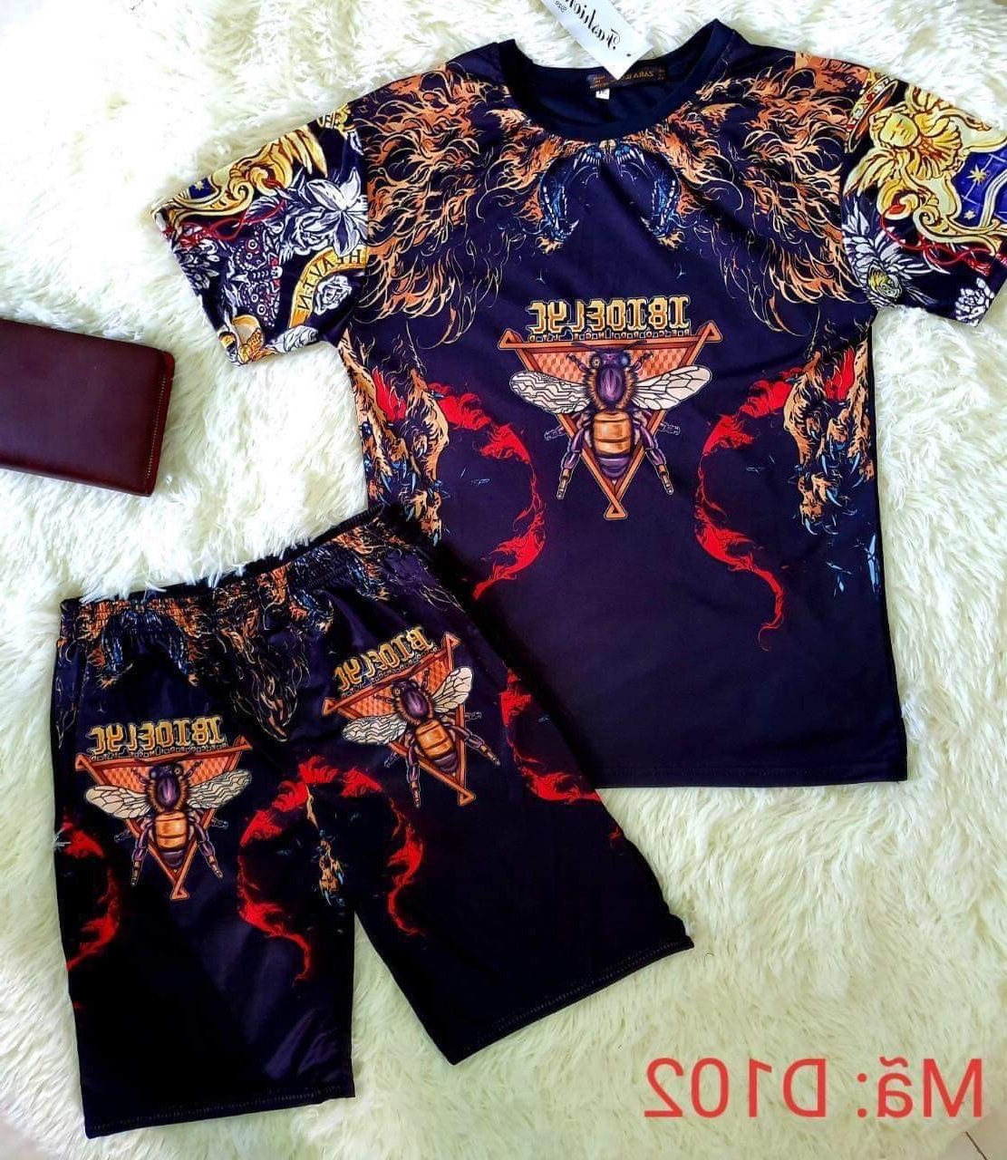 Bộ Thể Thao Nam, Bộ Quần Áo Thun Nam Tay Ngắn Họa Tiết Ong Đỏ Chất Thun Lạnh Co Dãn 4 Chiều - BN0277