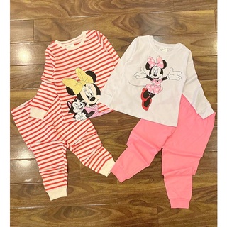 Bg595- set 2 bộ micky kẻ hồng dài tay bé gái