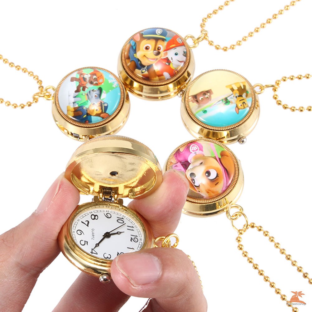 #Đồng hồ bỏ túi# Cute Cartoon Flip Retro Pocket Watch Anime Figure Necklace Hanging Watch Child Watches