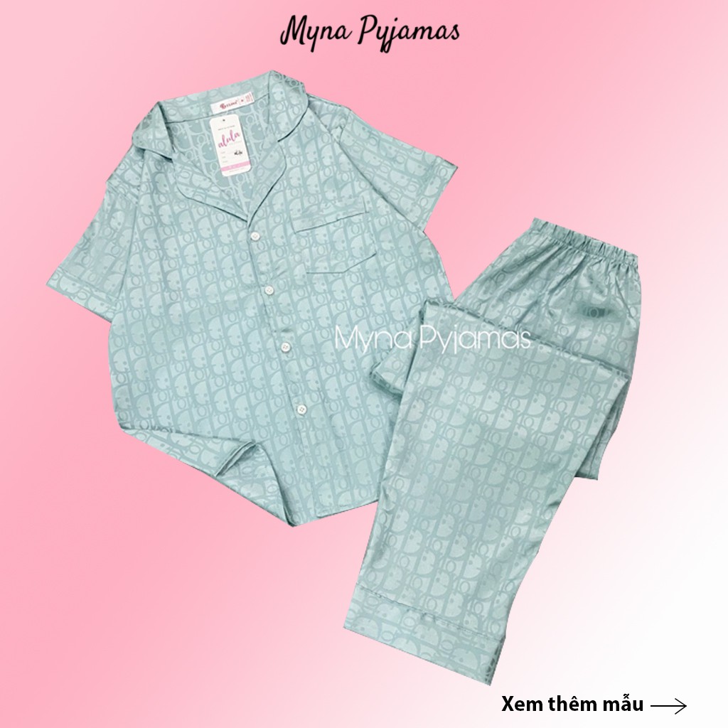 Bộ Pyjama, Bộ mặc nhà Lụa Gấm Cao Cấp Áo Cộc Quần Dài, Hàng có size, Ảnh chụp thật