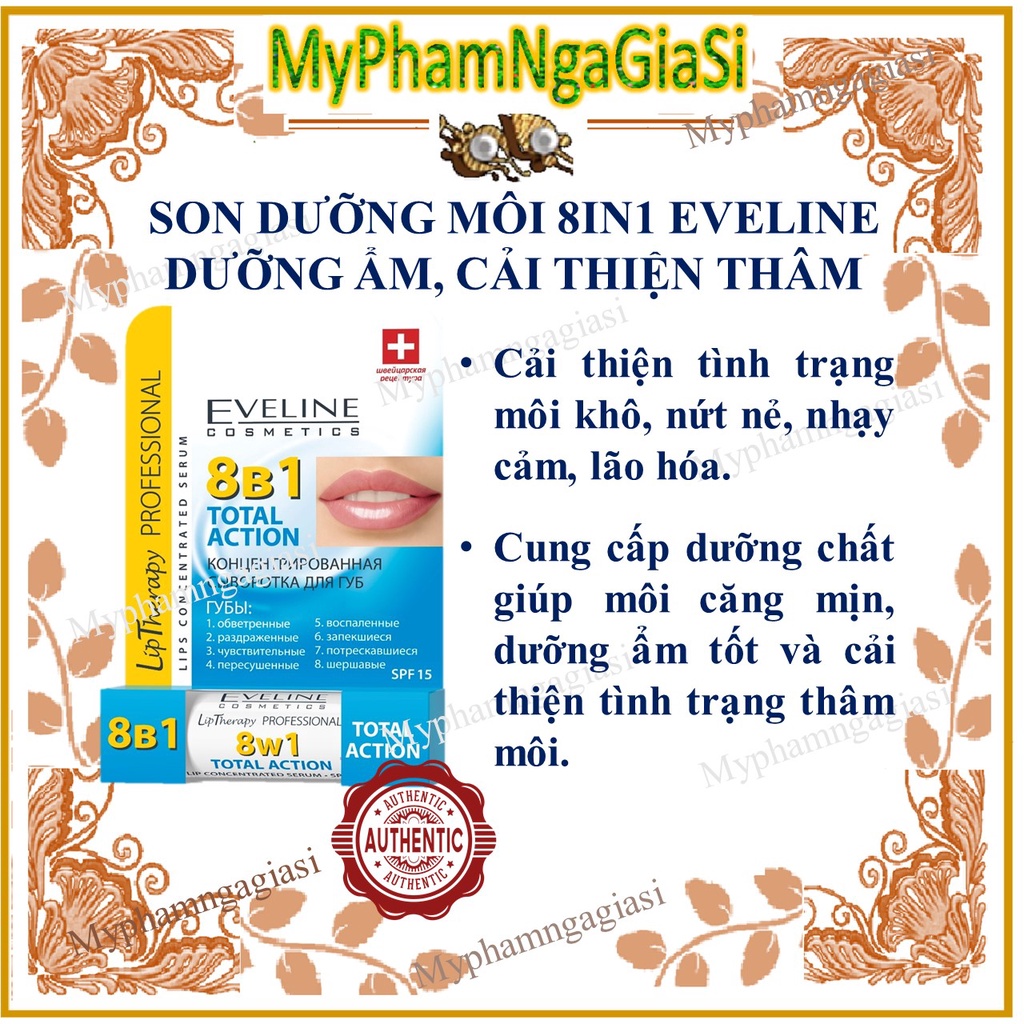 Son dưỡng môi eveline  8in1 cải thiện nếp nhăn, tăng bóng mịn bờ môi.