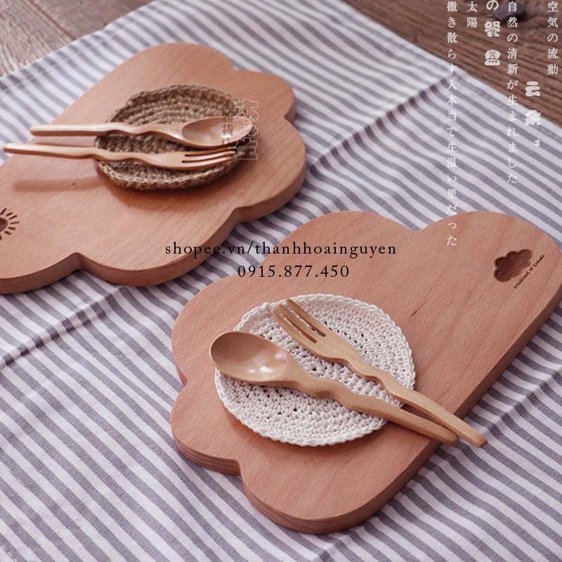 Khay gỗ sồi nguyên tấm hình đám mây xinh xắn đựng đồ tráng miệng ăn sáng Breadboand decor chụp ảnh