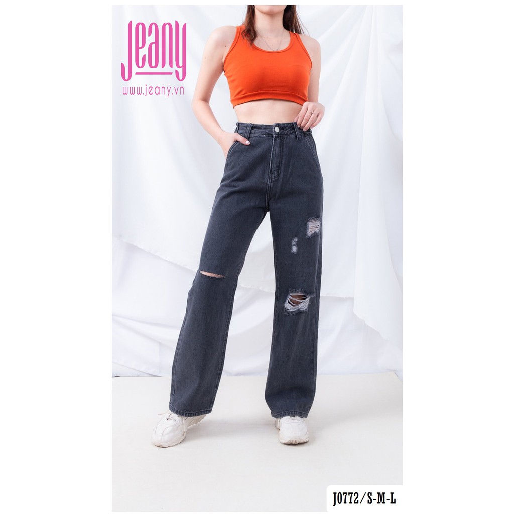 Quần Jean Ống Suông Màu Đen Wax Nhẹ J0772 - Jeany