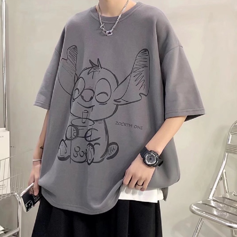Áo Thun Tay Ngắn Cổ Tròn Dáng Rộng In Họa Tiết Hoạt Hình Phong Cách Hàn Quốc Thời Trang Mùa Hè Cho Nam Size M-8XL