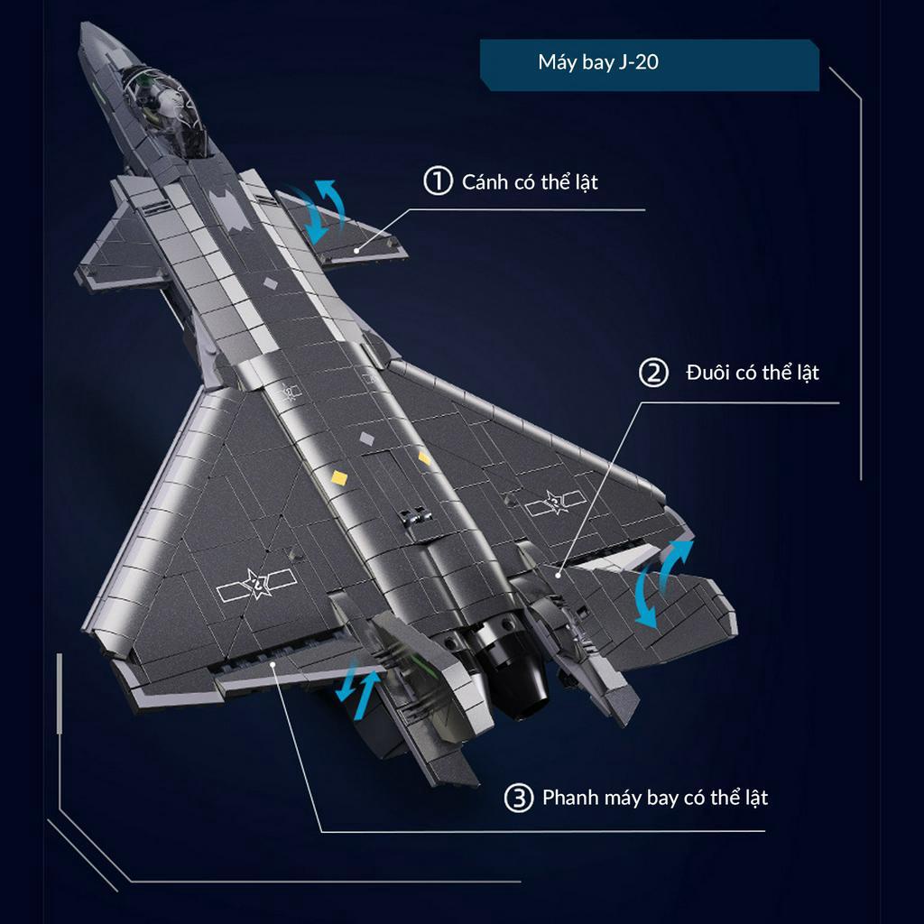 Đồ chơi Lắp ráp máy bay J-20, Sluban 1187 Air-craft Fighter, Xếp hình thông minh, Mô hình tiêm kích