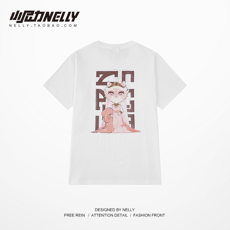 [FREESHIP](CÓ SẴN)HÀNG CHÍNH HÃNG thun NELLY HEYBIG unisex tay lỡ,áo thun dáng rộng hoạ tiết mèo đức vua mã THDX6406AX