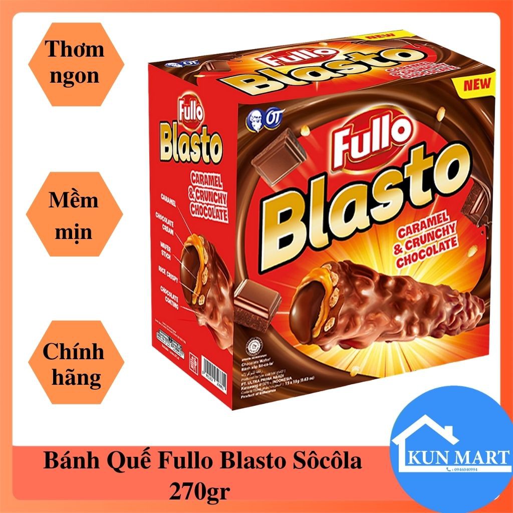 Bánh Quế Socola FREESHIP Bánh Quế Fullo Blasto Sôcôla 270gr (18gr x 15 pcs)