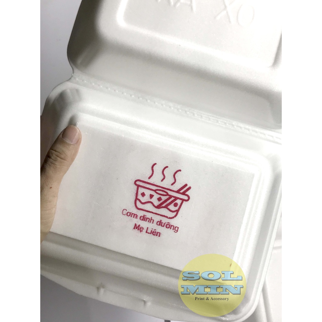 Khung in lụa đã gia công logo in lên hộp cơm Foam, hộp cơm xốp, hộp xôi.