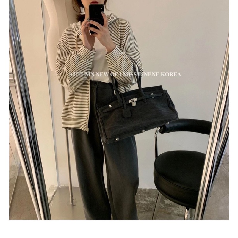 Áo khoác tay dài có nón kẻ sọc thời trang cho nữ