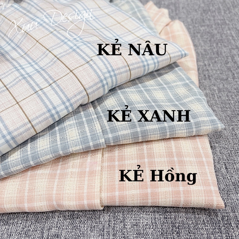 Áo sơ mi nữ Wexuu vải caro kiểu dáng thanh lịch công sở cổ đức tay nhỡ không nhăn- BS07