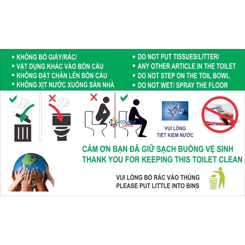 Poster/Sticker tấm decal dán biển báo nhà vệ sinh, toilet, restroom, nhà tắm, WC... chống nước