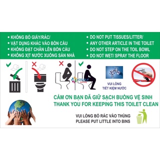 Poster/Sticker tấm decal dán biển báo nhà vệ sinh, toilet, restroom, nhà tắm, WC... chống nước