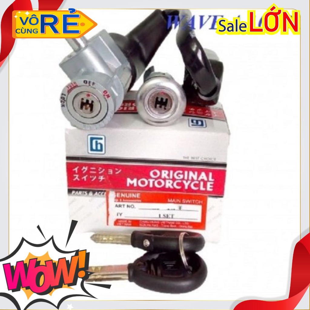 Bộ ổ khóa xe Wave A Anpha LỚN 6 cạnh khóa điện và khóa yên 2007 2008 2009 2010 2011 2012 2013