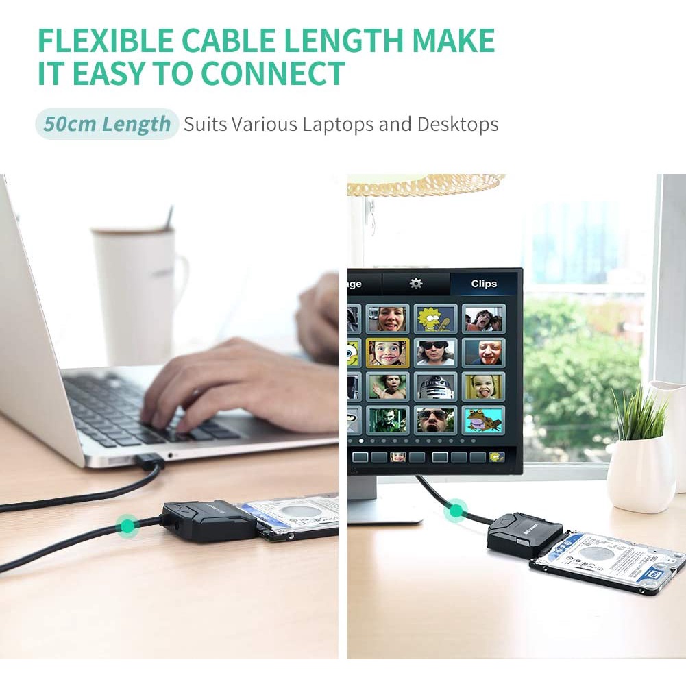 Dây chuyển đổi USB 3.0 sang SATA kèm dây nguồn 12V2A dài 25CM UGREEN CR108 20611 20636
