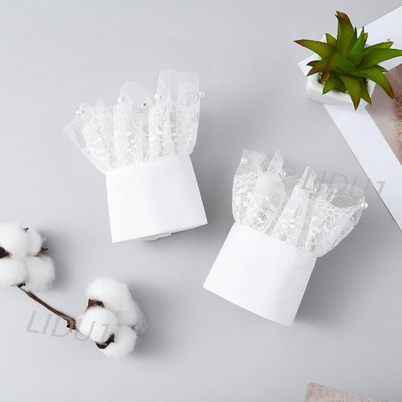 Cổ Tay Giả Phối Ren In Hoa Đính Ngọc Trai Nhân Tạo Cho Nữ
