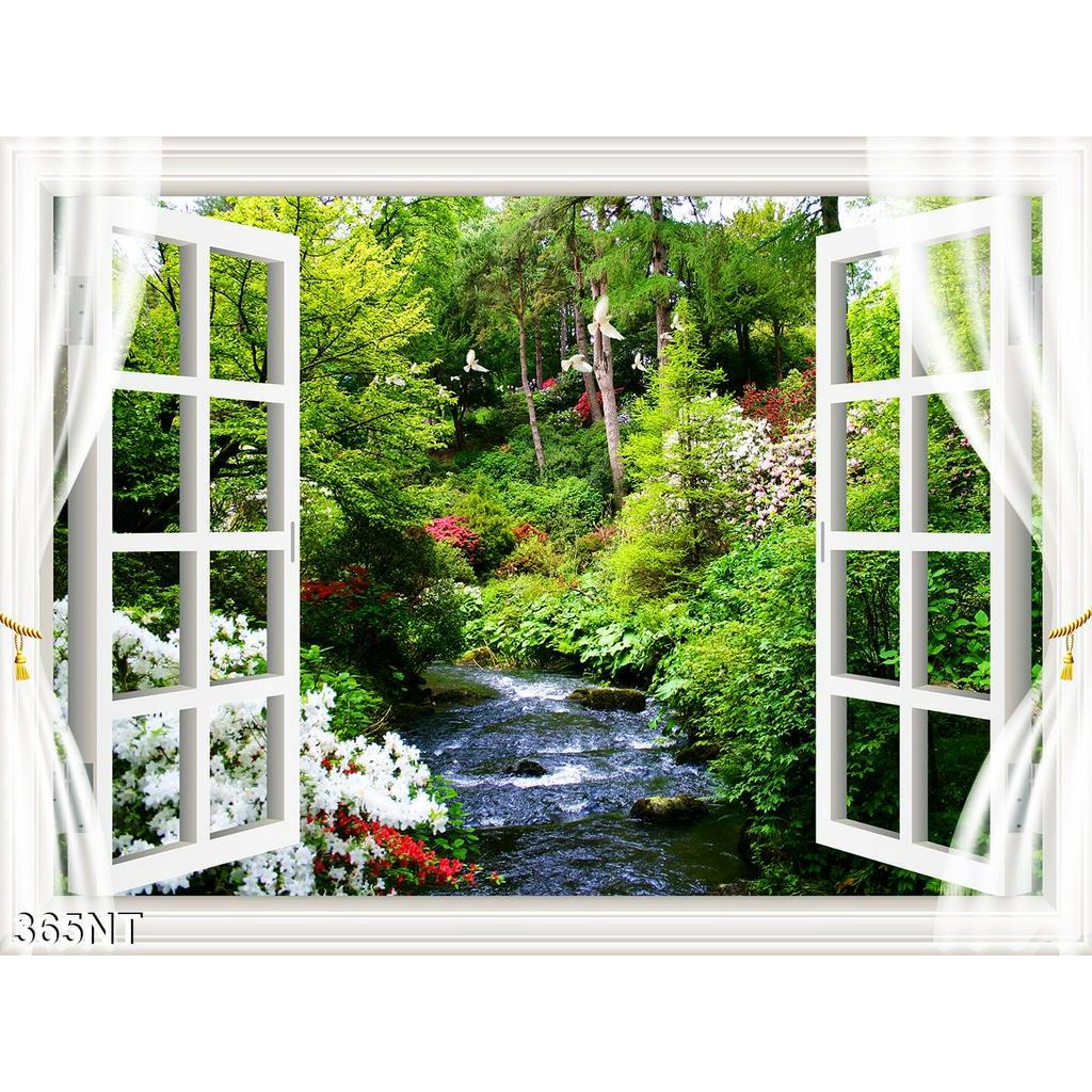 TRANH DÁN TƯỜNG 3D CỬA SỔ PHONG CẢNH ĐẸP 365NT - TRANH DÁN TƯỜNG HÌNH Ô CỬA SỔ NHÌN RA PHONG CẢNH
