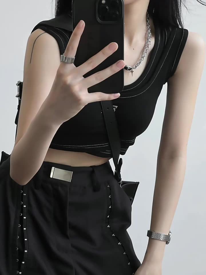 Ethelgirl Áo Tank top Màu Đen Dễ Phối Đồ Thời Trang Cho Nữ | BigBuy360 - bigbuy360.vn