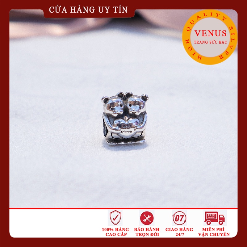 [Charm bạc 925 cao cấp] Charm gấu đôi ôm tim- Mã sản phẩm VENUSGDO