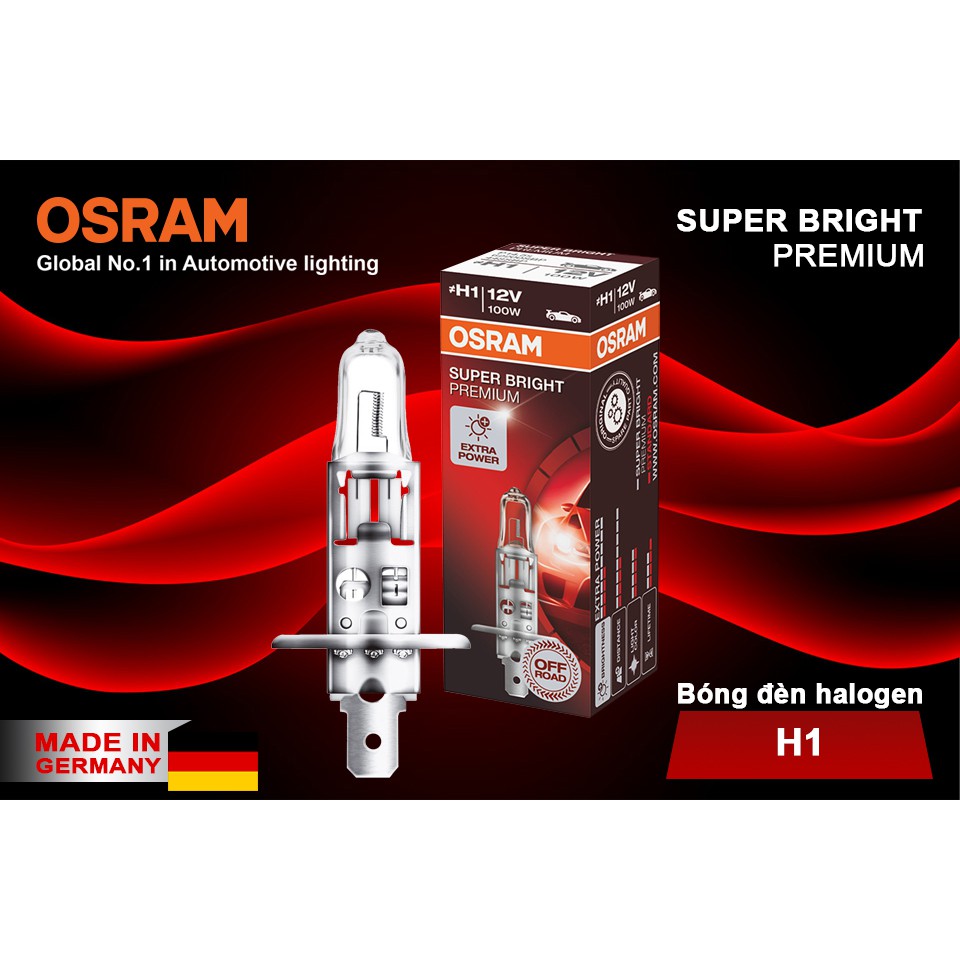 [Mã BMBAU50 giảm 10% đơn 99k] Bóng Đèn Halogen OSRAM Super Bright Premium H1 12V 100W Nhập Khẩu Chính Hãng