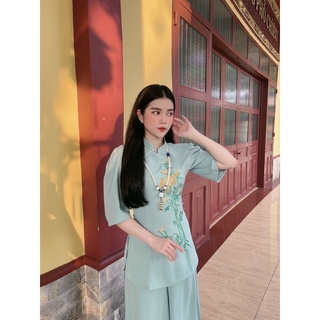 Đồ Lam Đi Chùa # Mẫu lụa sẫm cúc ngọc # Quần Áo Nữ