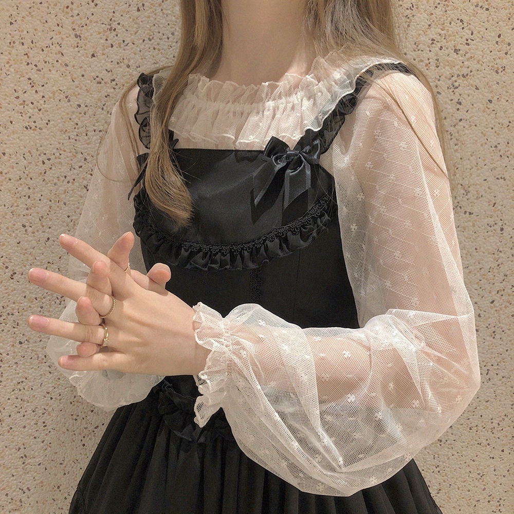 Áo Sơ Mi Tay Dài Phối Ren Mềm Mại Thoáng Khí Phong Cách Lolita Nhật Bản Thời Trang Xuân Hè Cho Nữ