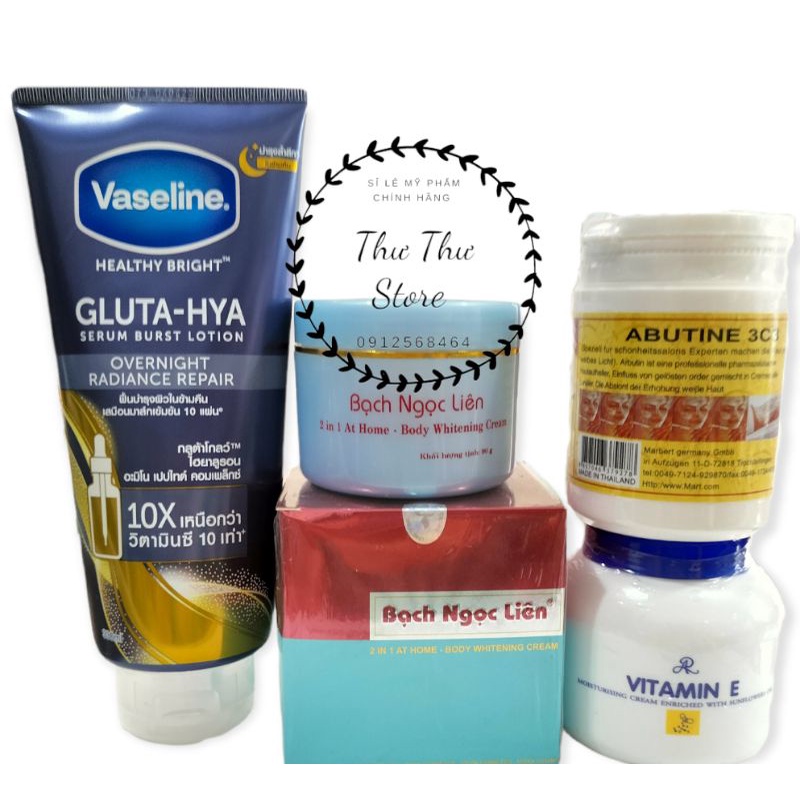 Combo Kem Bạch Ngọc Liên Vaseline Abutine Vitamin E Dưỡng Trắng Body Toàn Thân