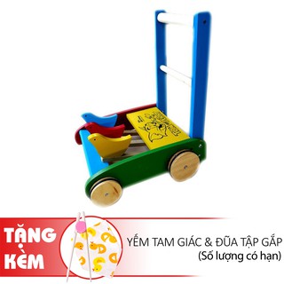Xe Tập Đi Bằng Gỗ tặng yếm tam giác và đũa tập gắp