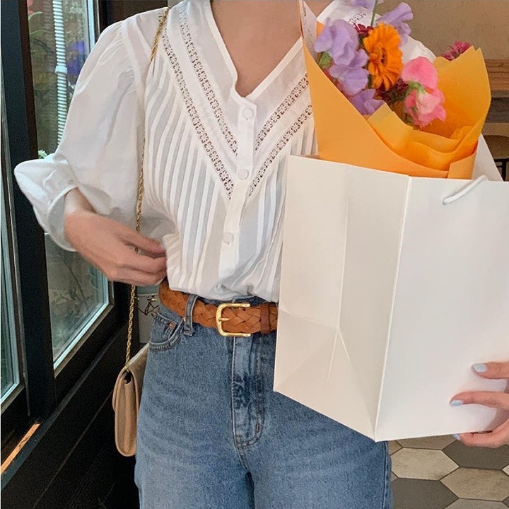 Áo Nữ Tay Lửng Cổ Chữ V Phối Ren Thời Trang Mùa Hè Mới