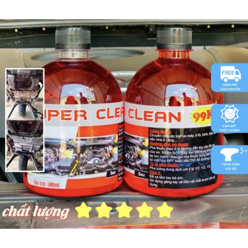 [ Tặng Vòi Xịt ] Dung Dịch Tẩy Sạch Lóc Máy, Đầu Bò, Gầm Máy Không Chạm Super clean 500ml