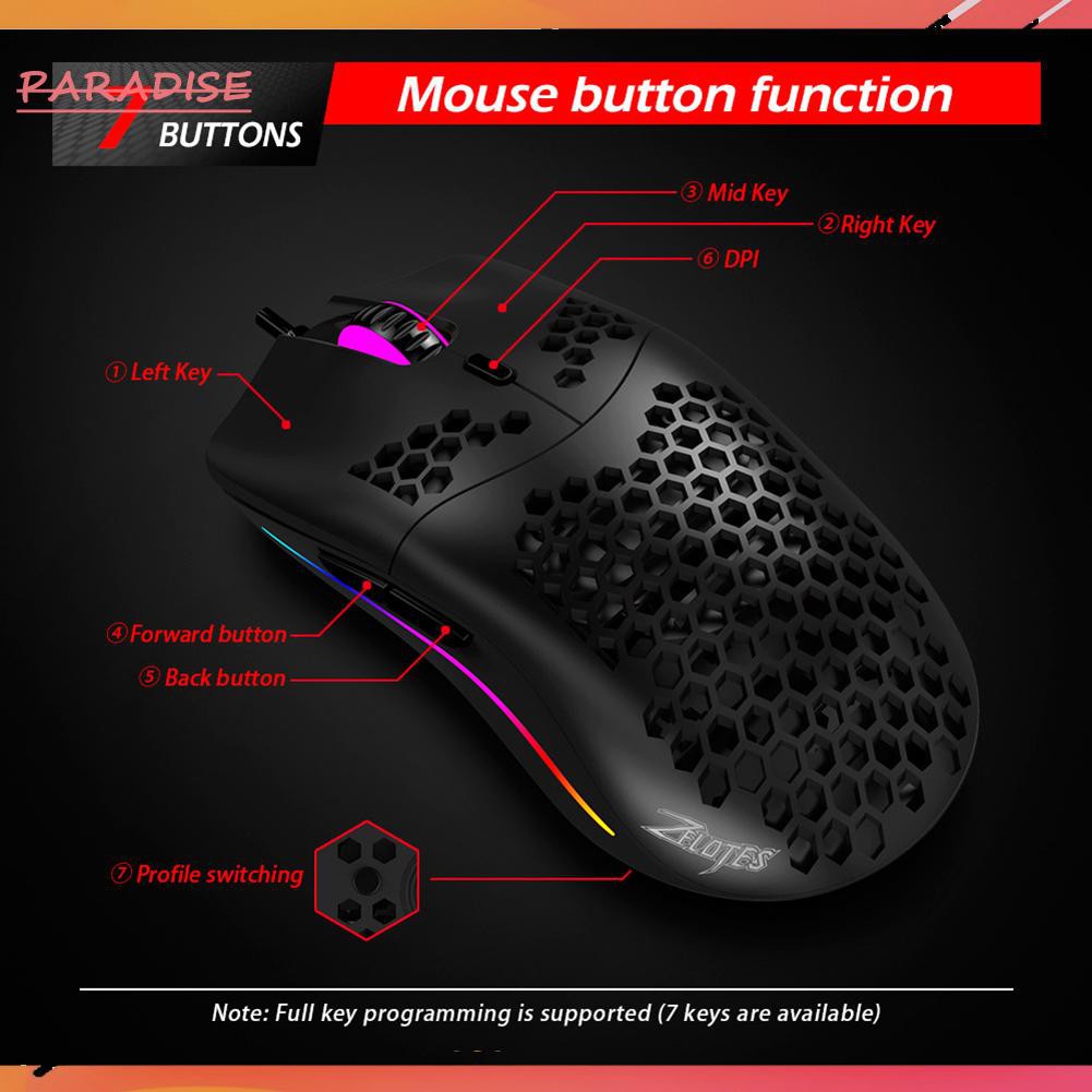 Paradise1 ZELOTES C7 7 Buttons Honeycomb RGB 16000DPI Wired Gaming Mouse for Computer