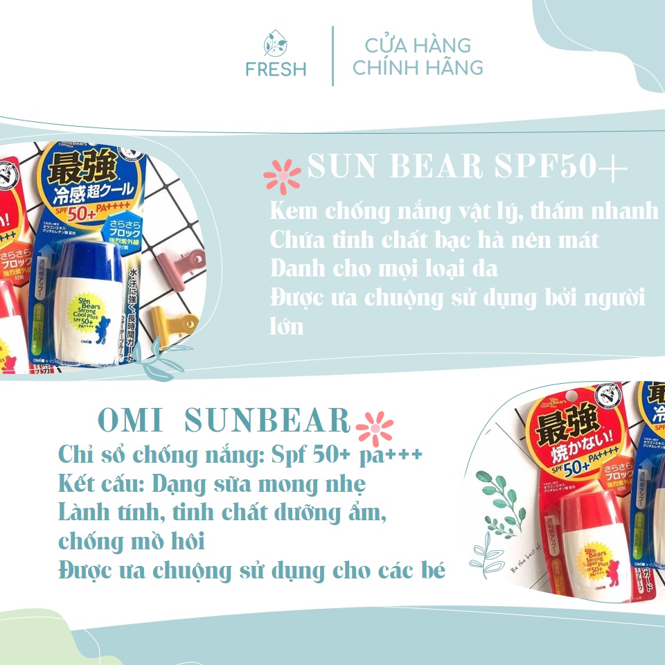 Kem Chống Nắng Con Gấu Nhật Bản Không Cồn Sun Bears Omi Nhật SPF50+ PA+++ - FRESH OFFICIAL