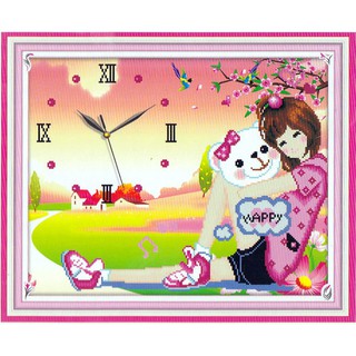 (ĐÃ ĐÍNH) Tranh đính đá thành phẩm ĐỒNG HỒ CÔ GÁI 50x65cm