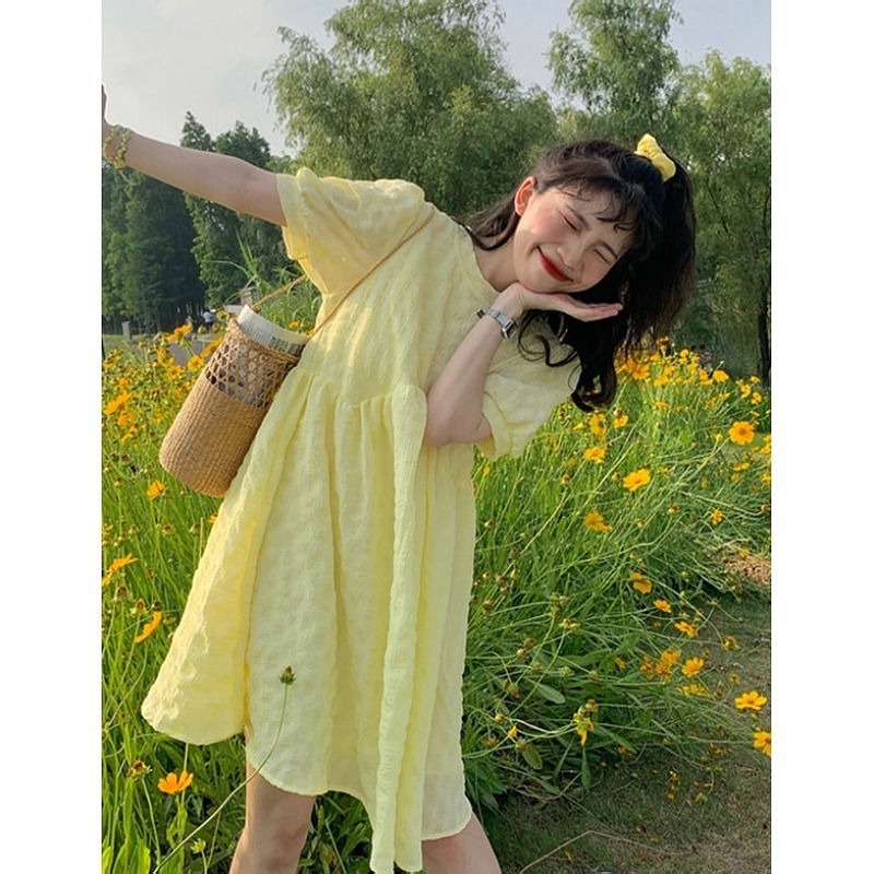 Đầm Tay Phồng Ngắn Dáng Ôm Thời Trang Mùa Xuân Xinh Xắn Cho Nữ