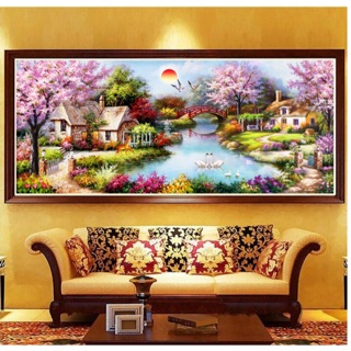 Tranh thêu phong cảnh tổ ấm size195x103cm(chưatheu)