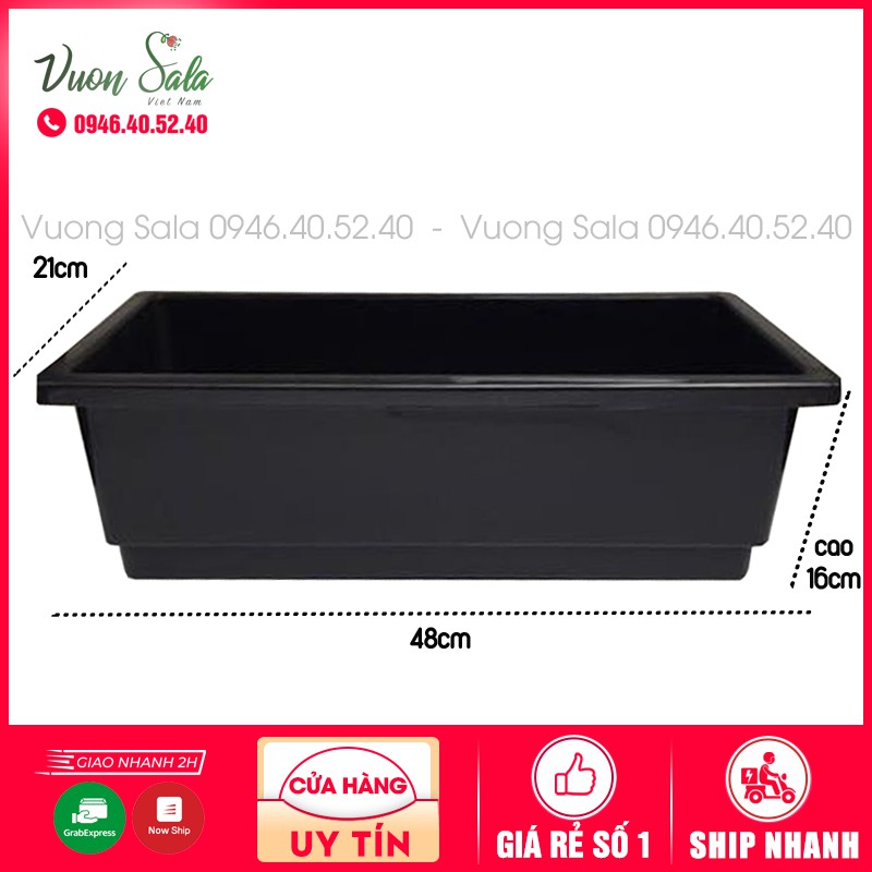 Chậu trồng rau, trồng hoa màu ĐEN thông minh 48x21x16cm