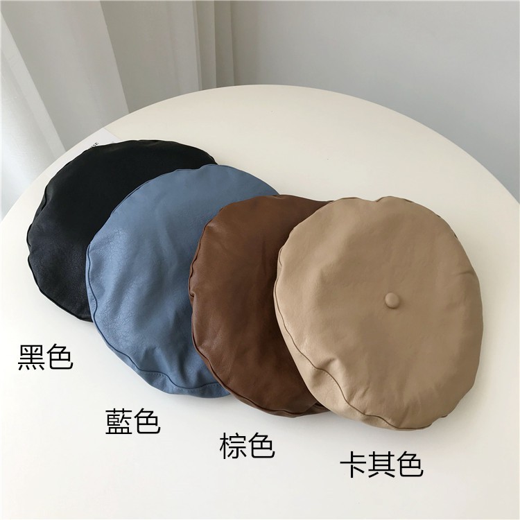 Mũ Beret Da pu Màu Trơn In Chữ Phong Cách Hàn Quốc Thời Trang Thu Đông Cho Nữ