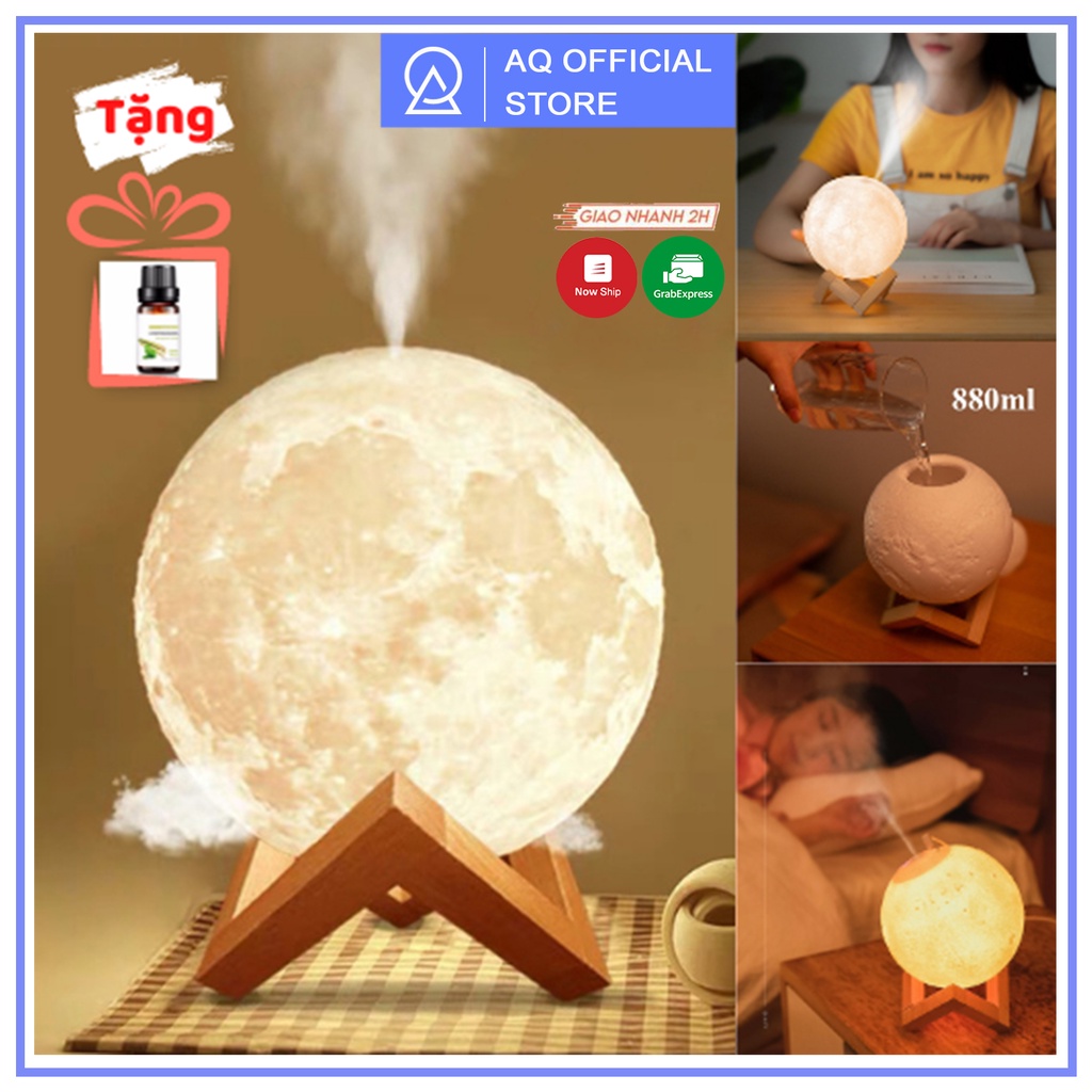 [BH 1 THÁNG] Máy xông tinh dầu hình mặt trăng, Máy phun sương trong phòng cho bé - Dung Tích Lớn 880ml