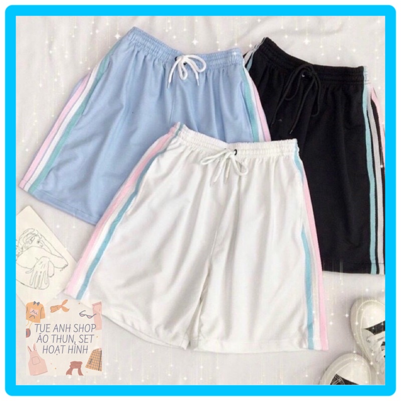 🔥Quần Short 3 Line 3 Màu Unisex Nam Nữ - Quần Đùi Thể Thao Ống Rộng Phom Rộng Freesize 38-70kg Quần Sooc Thun TUEANHSHOP