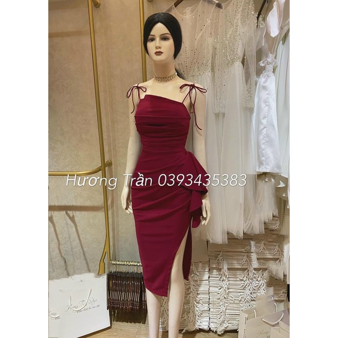 Đầm Xẻ Tà Cột Nơ Xếp Ly Ngực Bèo Hông (có mút) dành cho các nàng đi ăn uống, tiệc tùng, mua sắm,..