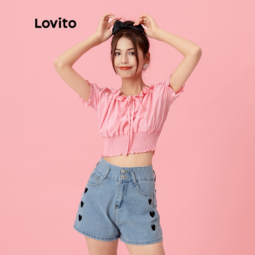 Lovito Áo Kiểu Tay Phồng Màu Trơn L05280