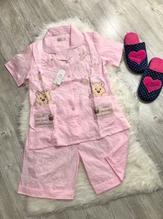 Bộ pijama thêu gấu, hàng nhập