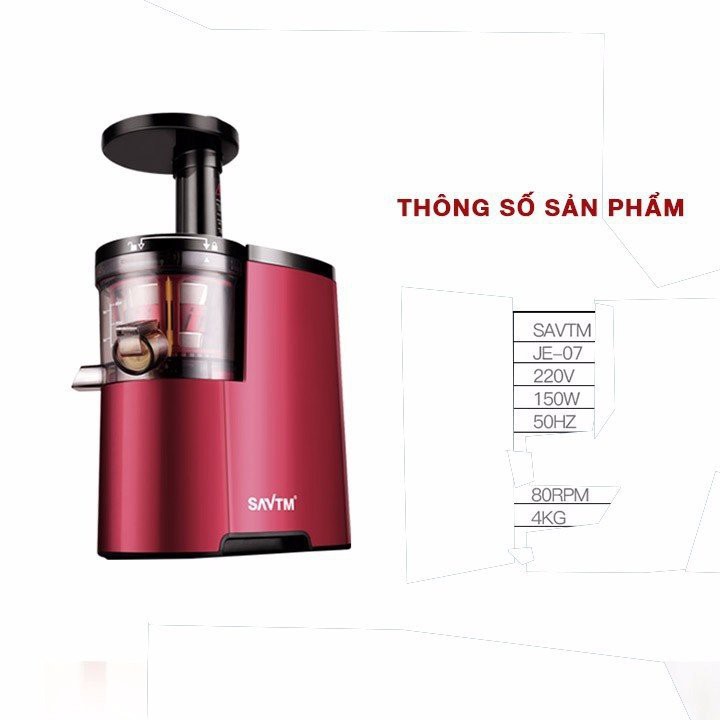 Máy ép chậm SAVTM JE-07 màu đỏ - Công suất 150w - Bảo hành 12 tháng