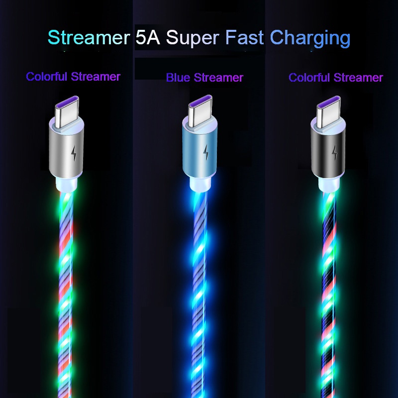 Dây Cáp Sạc Nhanh USB Loại C 5A Có Đèn LED Phát Sáng Nhiều Màu Sắc Dành Cho Điện Thoại Di Động