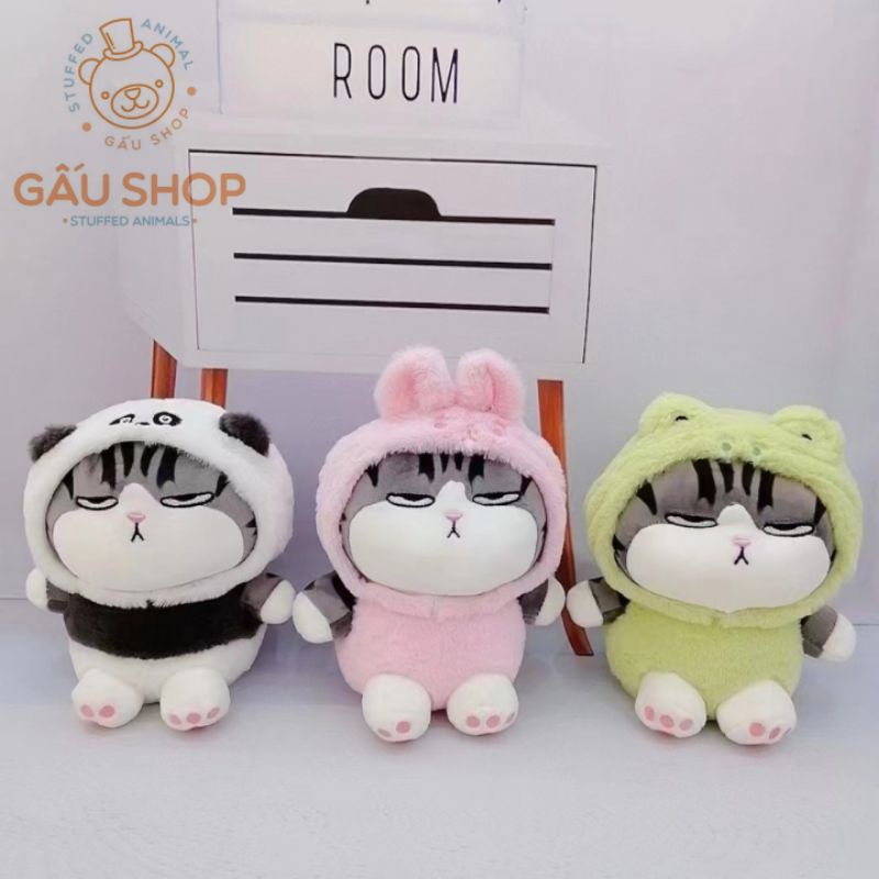 Gấu bông [FREE SHIP] 🤎 Mèo hoàng thượng 3 màu 🤎 - Mèo bông đội lốt Panda, Thỏ Ếch siêu mịn hàng nhập cao cấp