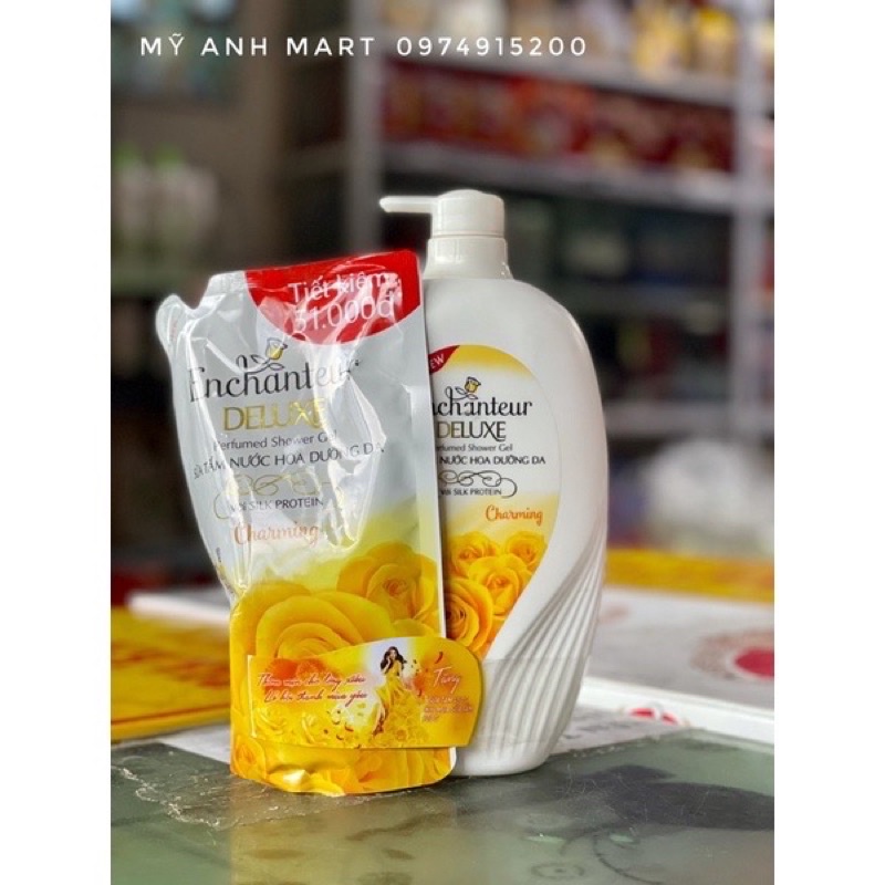 Sữa tắm nước hoa dưỡng da Enchanteur 900g - Tặng Túi sữa tắm 450g