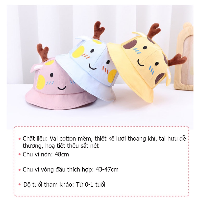 Nón chống nắng trẻ em tai Hưu 3D thêu chi tiết sắt nét dễ thương PocoHome, thiết kế lưới thoáng khí cho bé từ 0-1 tuổi