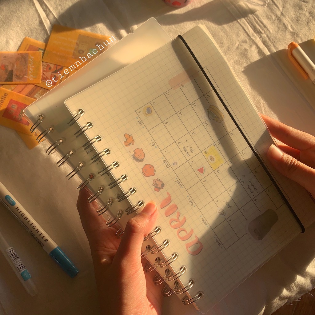 SỔ LÒ XO CÓ BÌA CỨNG TRONG SUỐT SIZE A5 B5 (ảnh thật) -  bullet journal, sổ tay ghi chép kẻ ô vuông, dot - Tiệm nhà Chun